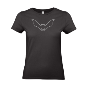 Schwarzes Damen T-Shirt mit Fledermaus in Silber-Glitzer