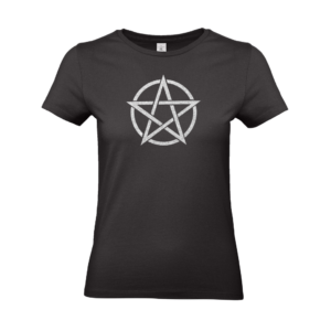 Schwarzes Damen T-Shirt mit Pentagramm in Silber-Glitzer