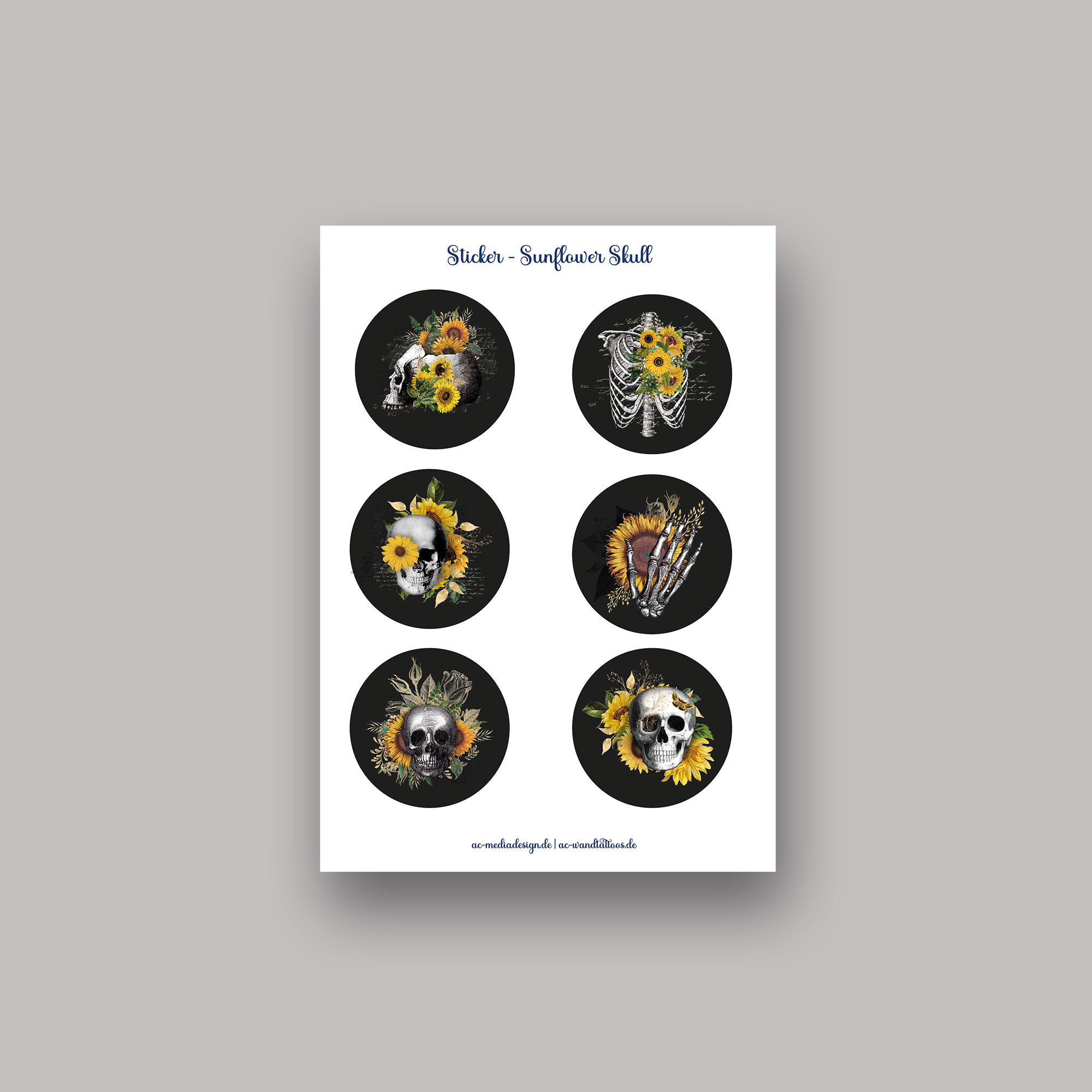 Aufkleber Stickerbogen Sunflower Skull