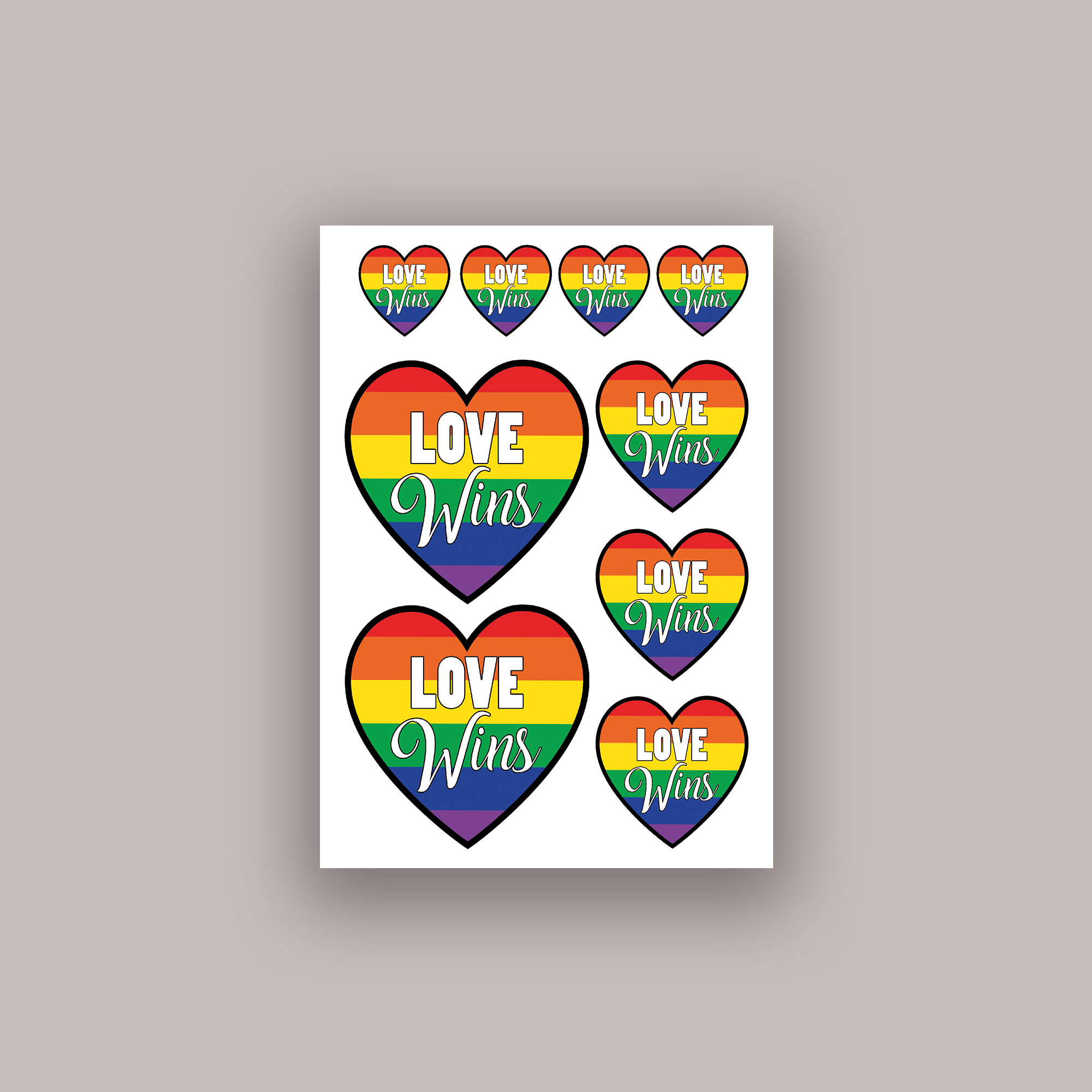 Aufkleber Stickerbogen LGBT Regenbogen Herz Love wins