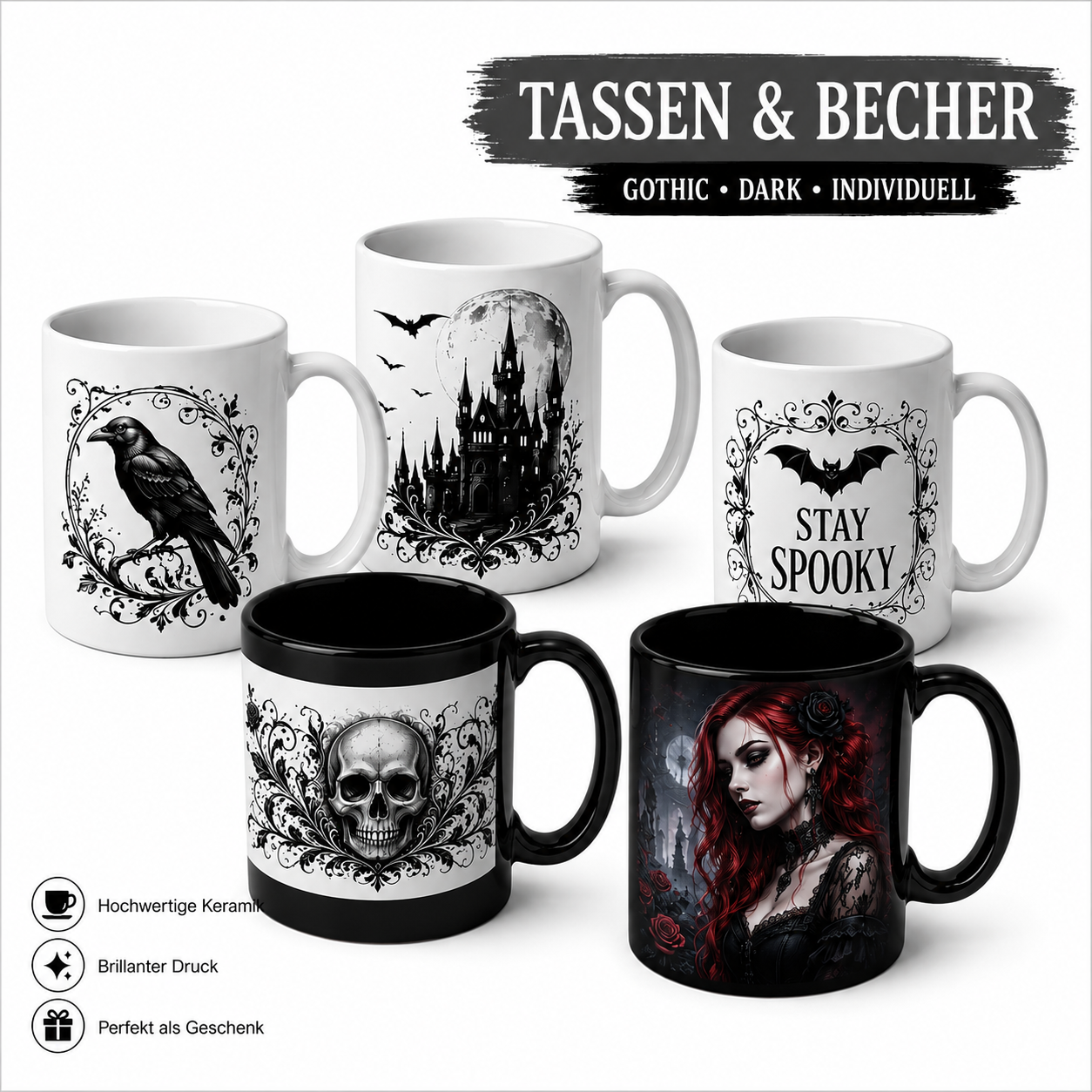 Gothicmensch bedruckte Tassen
